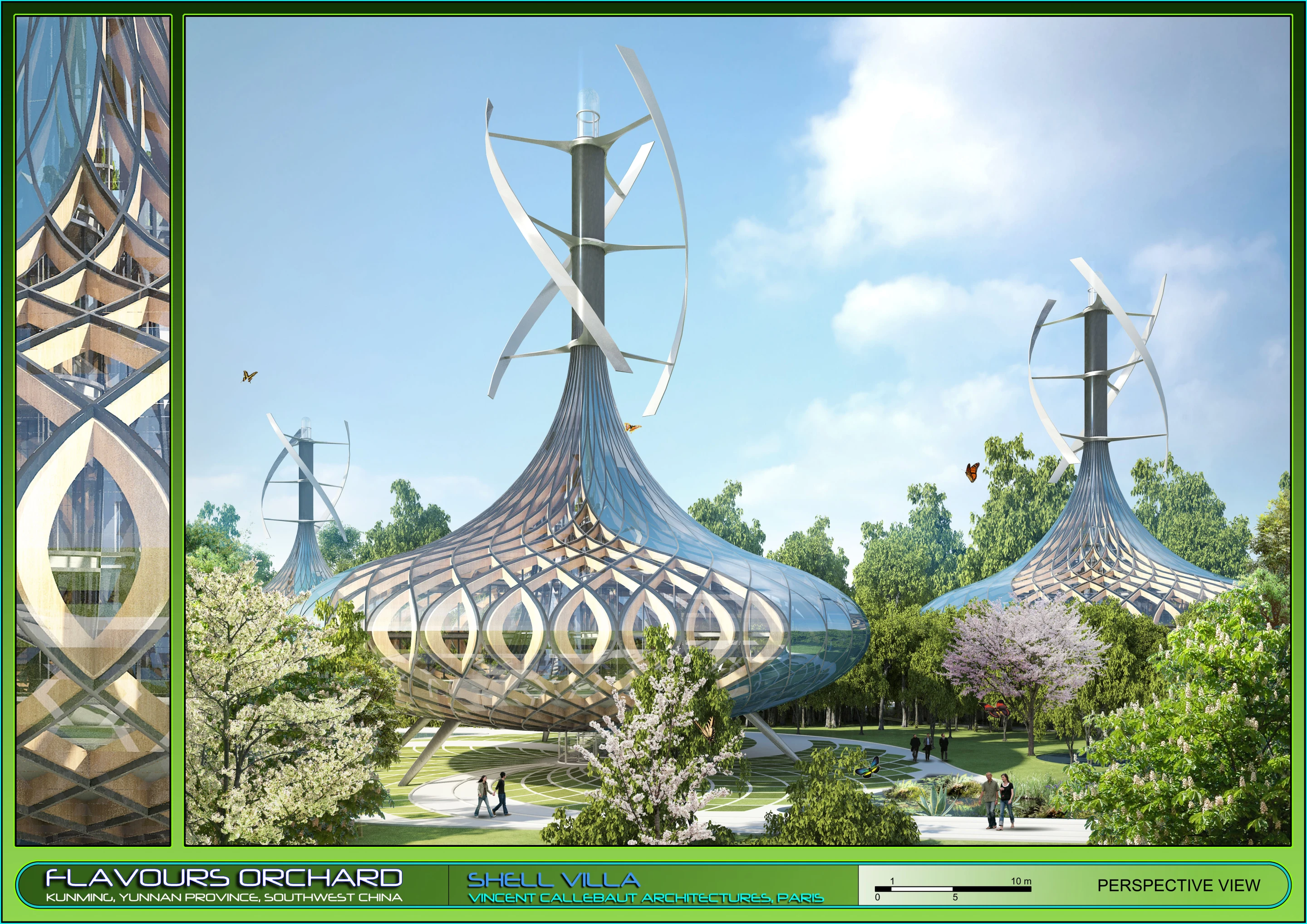 There's three types of villa design within the settlement: the Mobius Villa, the Mountain Villa, and the Shell Villa (Image: Vincent Callebaut Architectures)