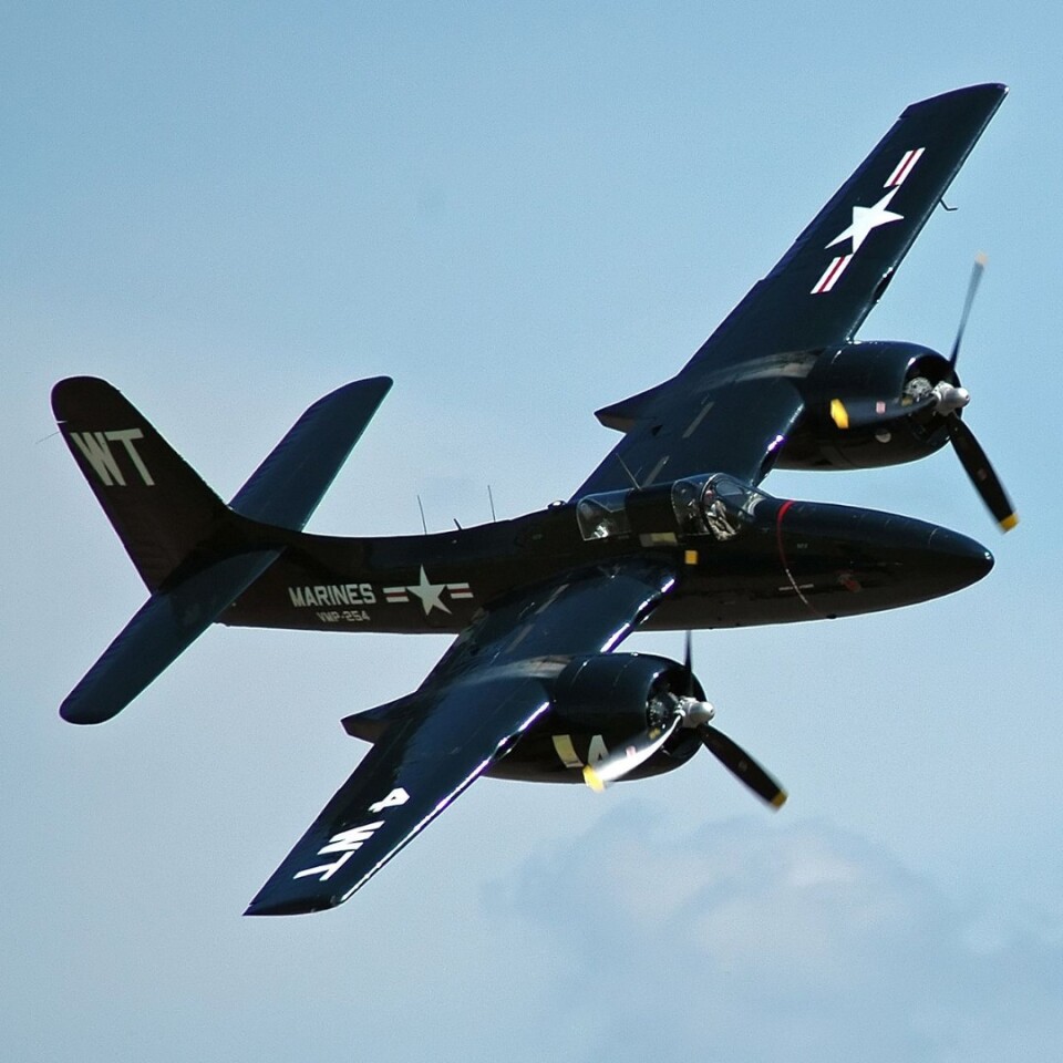 Pictured here in its US Marine Corps livery, the Grumman F7F Tigercat was a heavy fighter plane that served between 1944 and 1954. Despite its weighty purpose, Grumman designed a beautiful machine, which somehow looks lean and muscular at the same time. The aircraft only saw combat in the Korean War and, after military service, a small number were adapted to fight US forest fires between the 1960s and 1980s.
