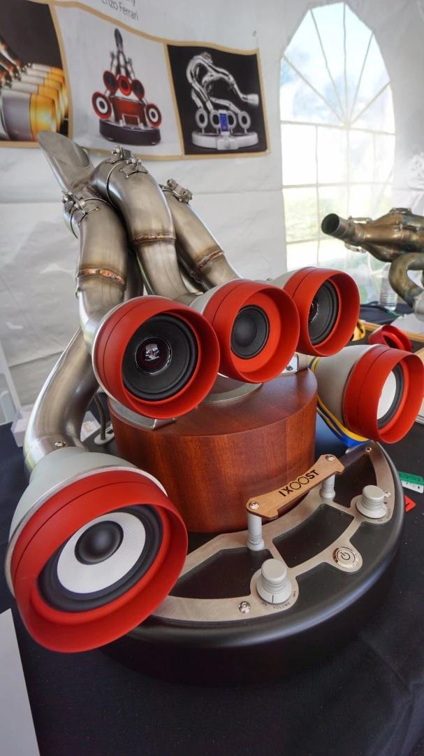 This exhaust system was for sale, refitted with speakers. The best thing we heard it play? Ferrari F1 exhaust sounds.