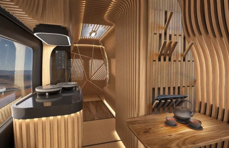 Some of the ribs epitomize the minimalist, multifunctional design by doubling as shelves