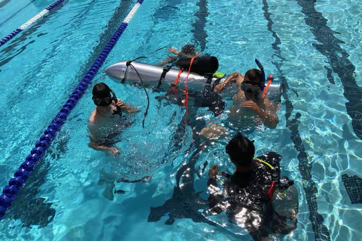 The mini submarine built to rescue the boys trapped in a Thai cave undergoes testing in an LA pool
