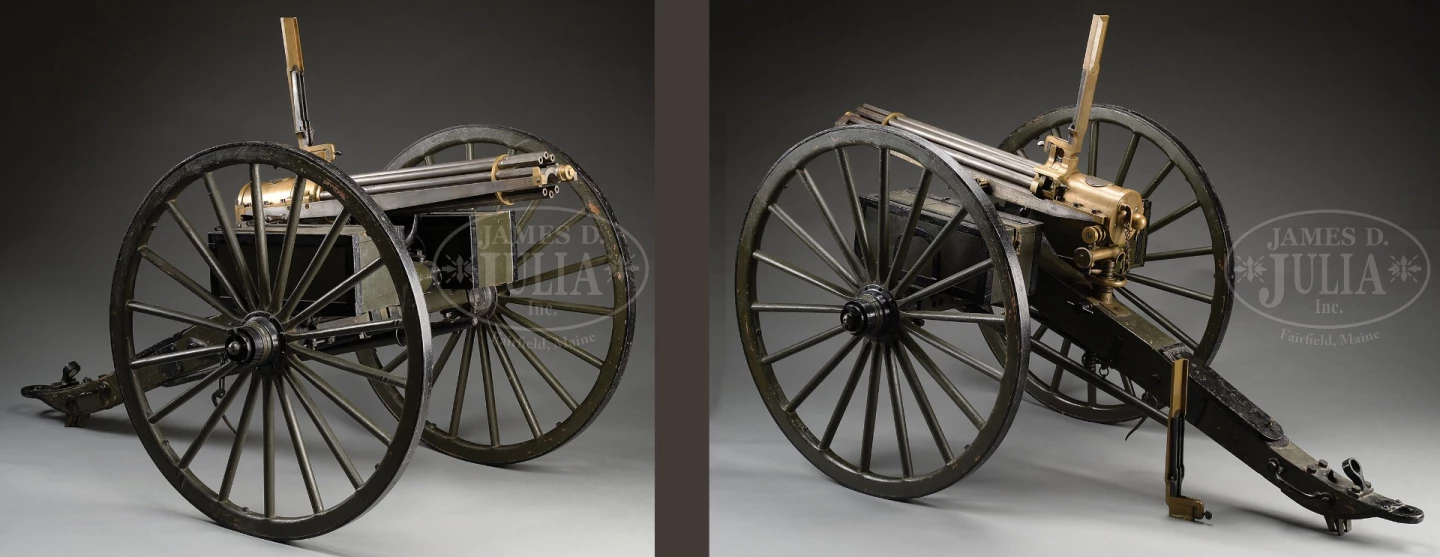 $299,000 | 1875 Colt Model Gatling Gun | Auction House: James D Julia / Morphy | Sale price: US$299,000 | Official Estimate: US$125,000 to $155,000 | Date of sale: March 22, 2018