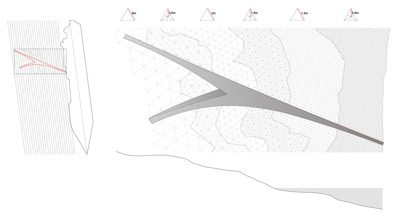Stretching from the shore out into the sea, Concordia Landscape comprises a walkway and a skeletal framework of beams that would light up at night