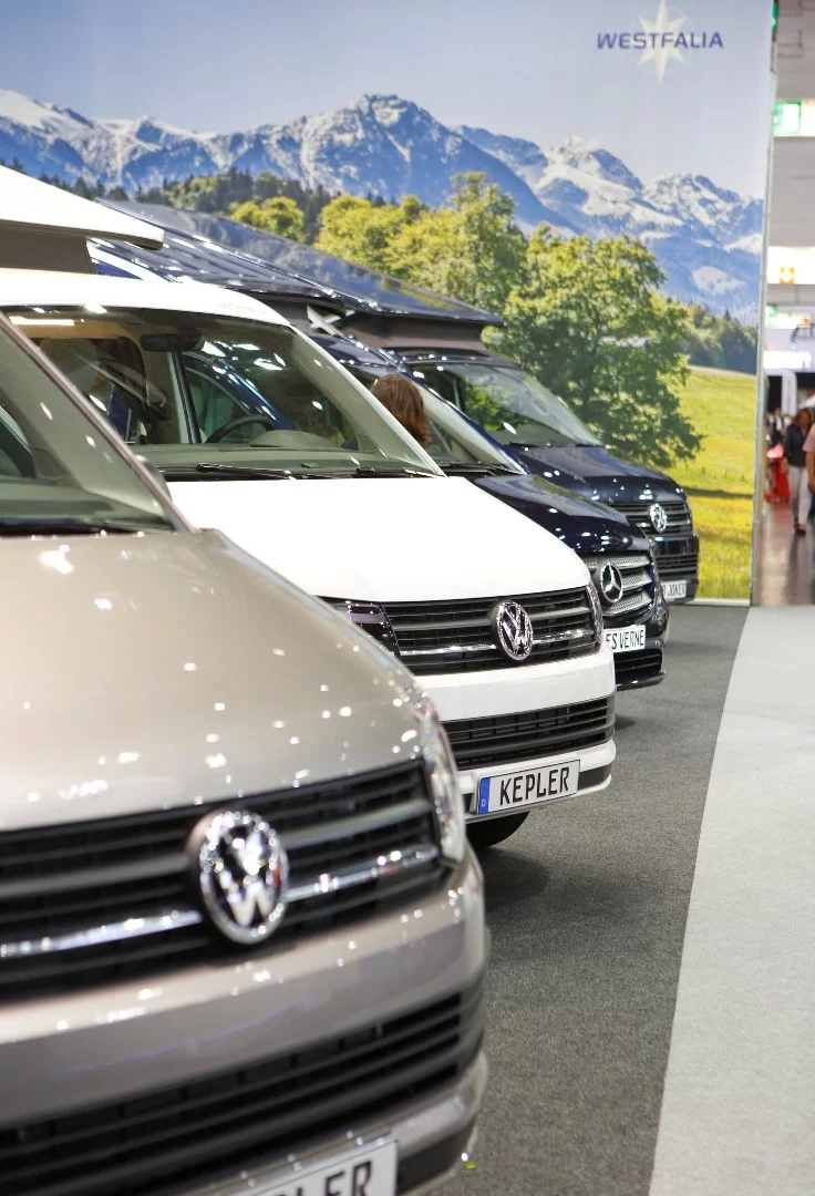 Westfalia camper vans with various badges