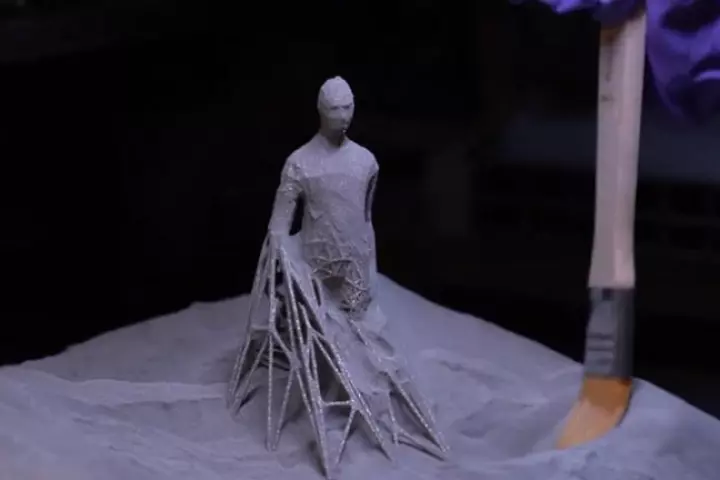 A 3D-printed object being removed from the printer