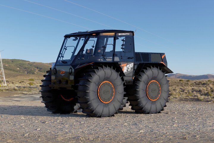 The ARGO Sasquatch carries tools and supplies with 71-in roll-over-anything tires