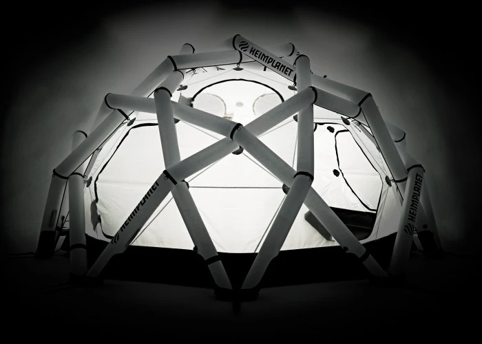 The Mavericks geodesic inflatable expedition tent features a spacious 142 sq ft (13 sq m) interior