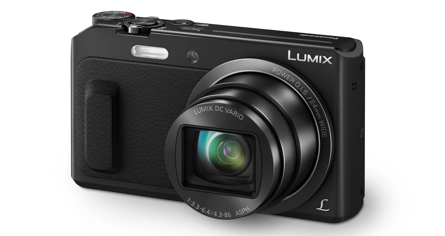 The Panasonic Lumix TZ57 (ZS45 in the US) has a 1,040k dot 3-inch LCD on the rear and users can take a selfie by winking at the camera