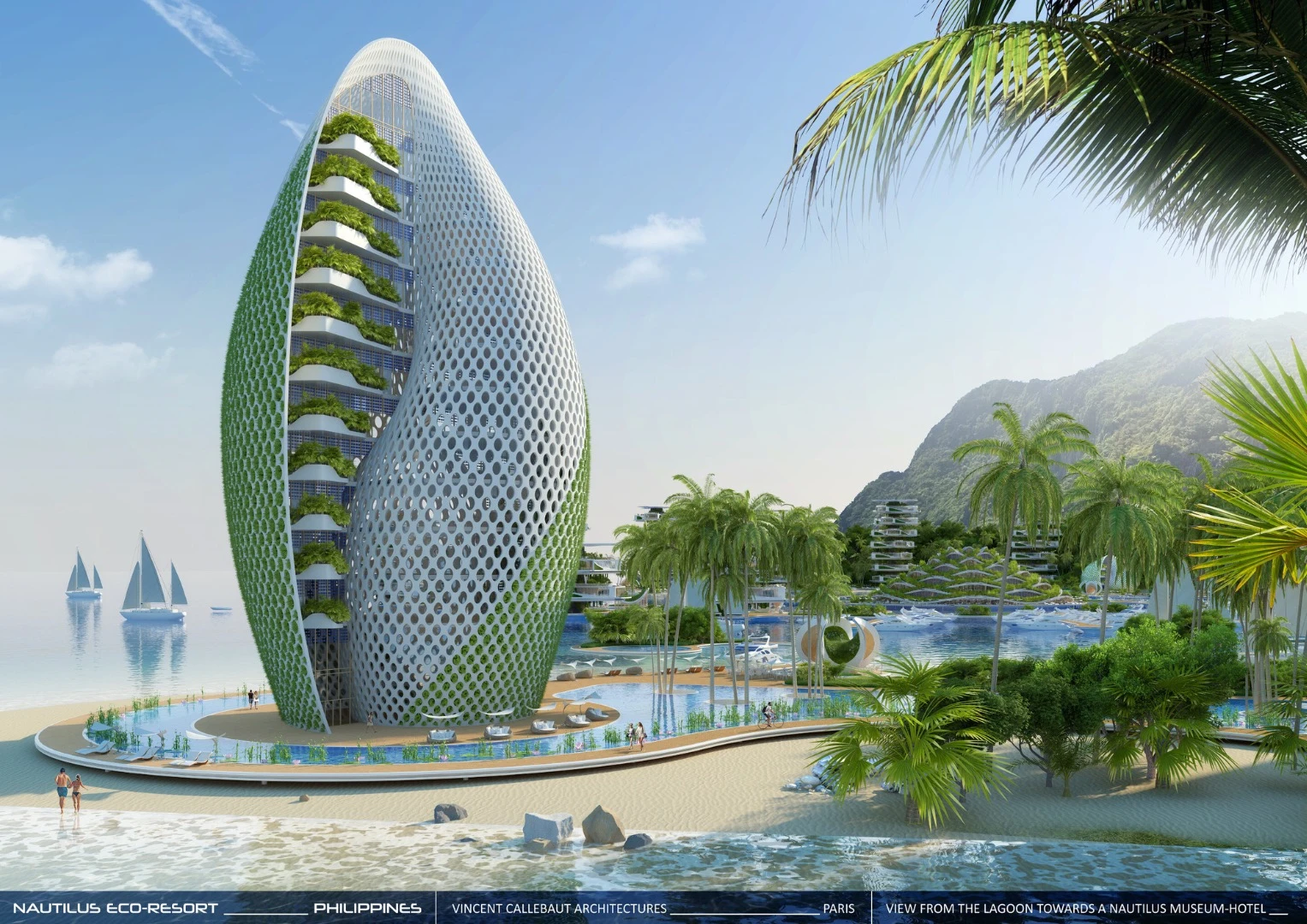 The Nautilus Eco-Resort would include a dozen spiral towers that would host tourists and rotate to follow the sun