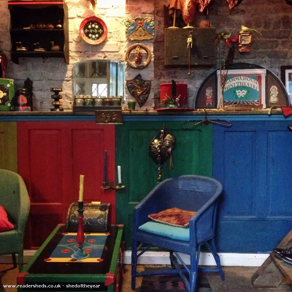 The village is a cluster of sheds that includes mini theater/house, a pub made mostly from old harmoniums, and more