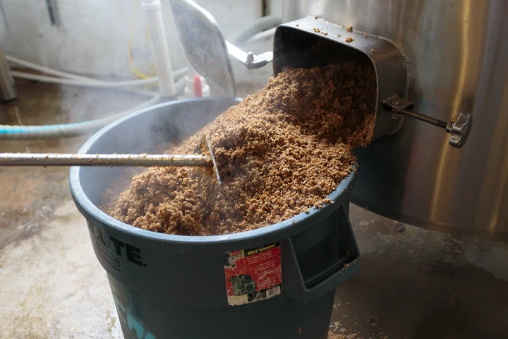 Spent brewery grain is typically composted, or sometimes used in animal feed