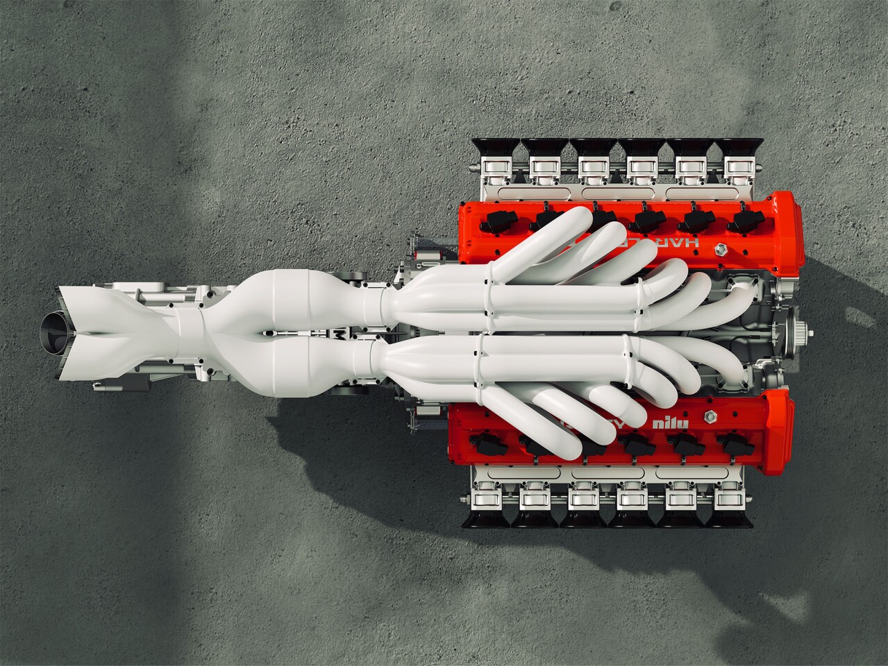 "The snakepit" ... 12 cylinders of Hartley magic with a dreadlock of sculpted Inconel exhaust