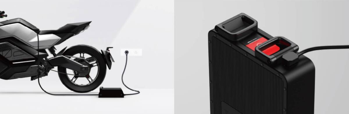 Two removable Panasonic battery packs can be charged on the bike or indoors