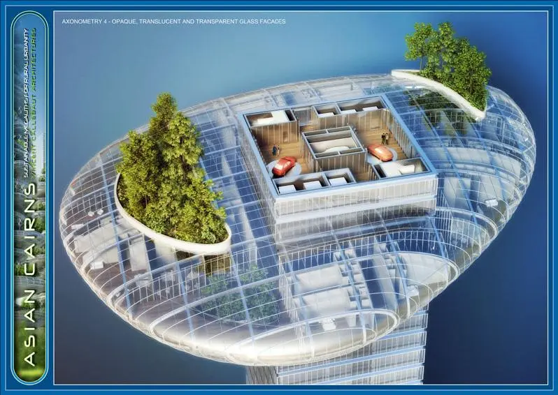 Even the tops of each pebble would include space for growing plants and trees, either for food or just decoration