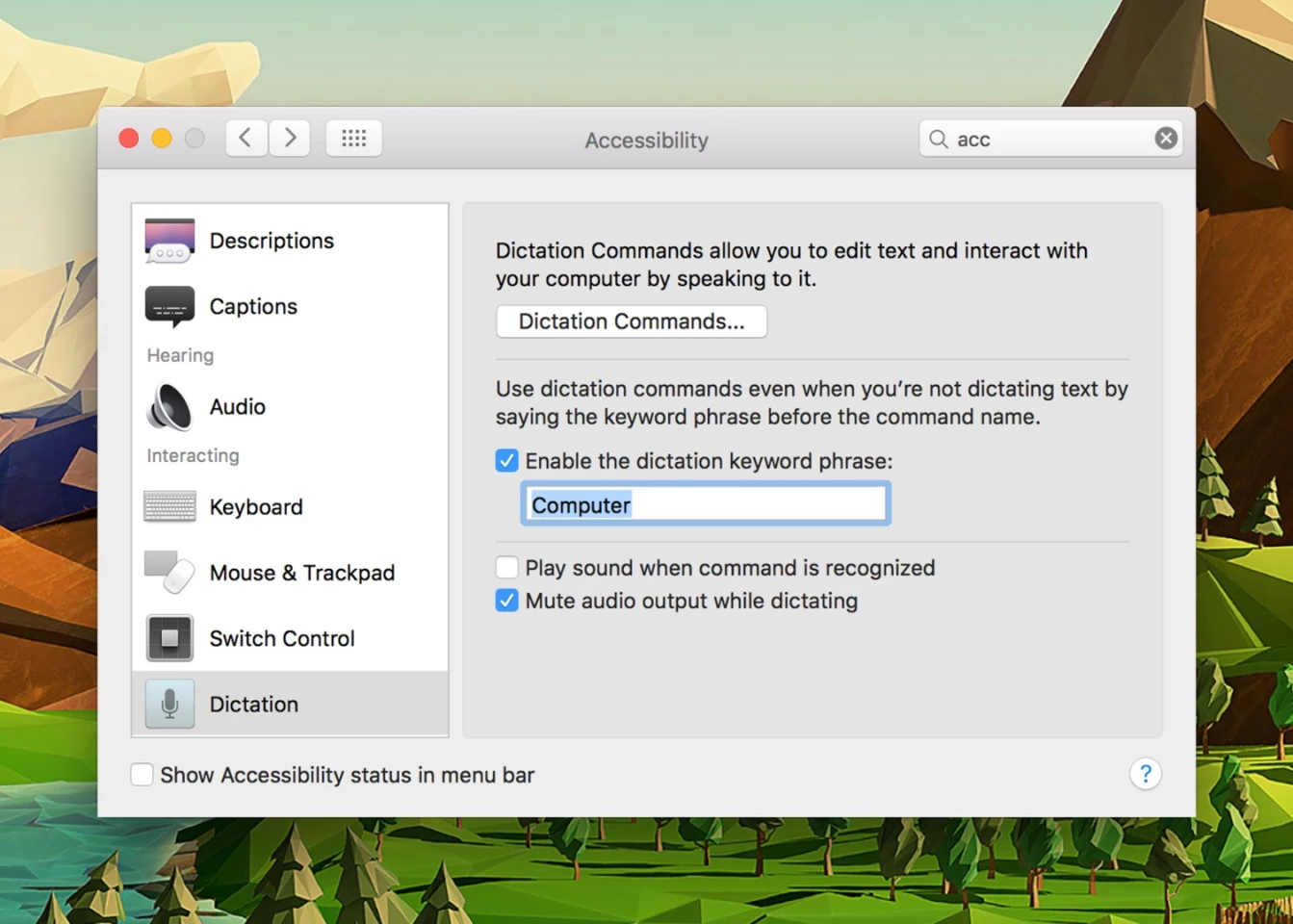 Start dictation with a voice command