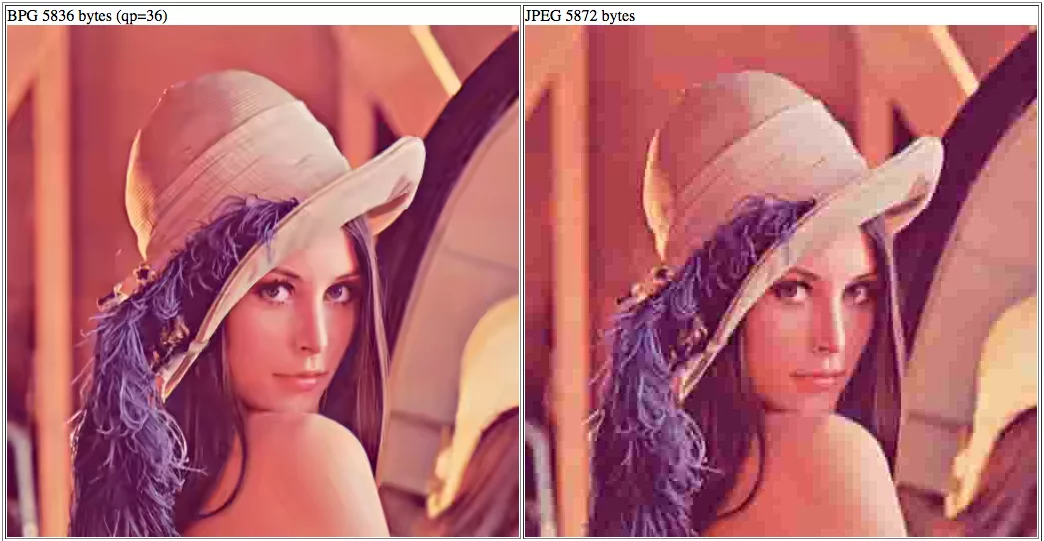 Heavily compressed BPG (left) and heavily compressed JPEG (right)