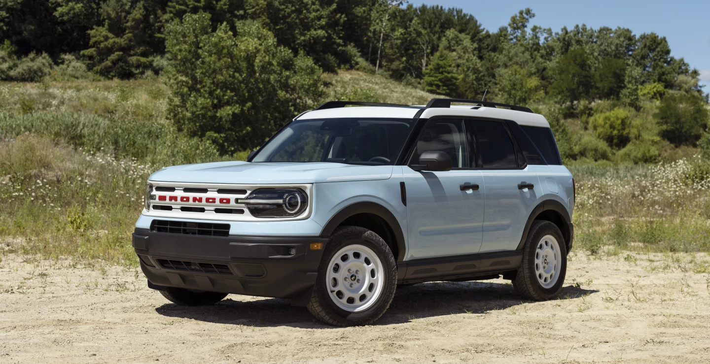 Baby blue with white is another throwback paint option for the Ford Bronco Sport Heritage models