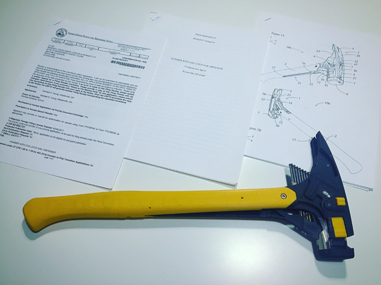 Michael Young got a provisional patent for his nail-dispensing hammer