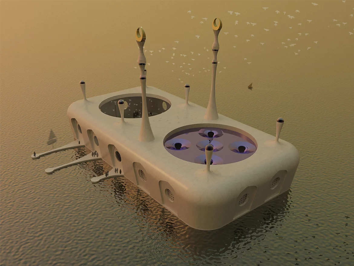 A bold concept for a floating mosque in the United Arab Emitates
