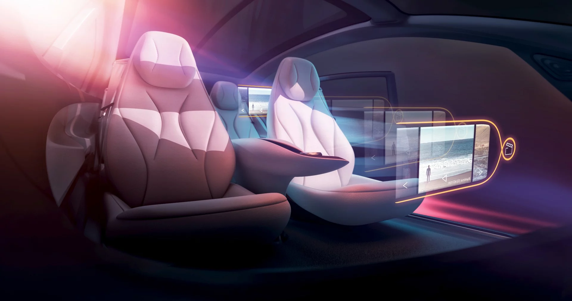 Head-up-style displays inside the Volkswagen ID Vizzion concept give all of the people on board something to do