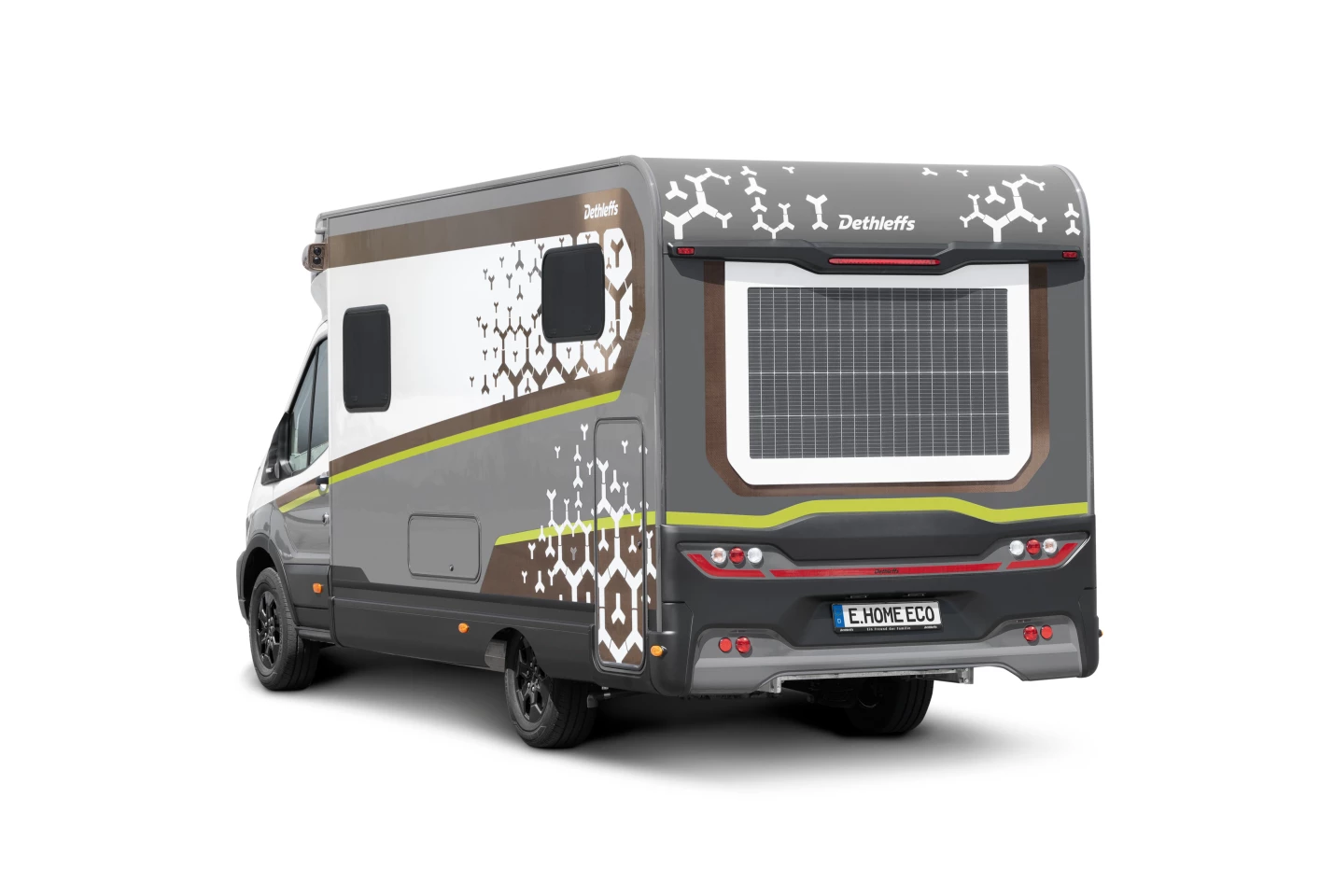 In addition to the obvious solar panel, the E.Home Eco's body construction is also part of the sustainability program, incorporating a natural fiber (flax) composite insulated with foam made from recycled PET