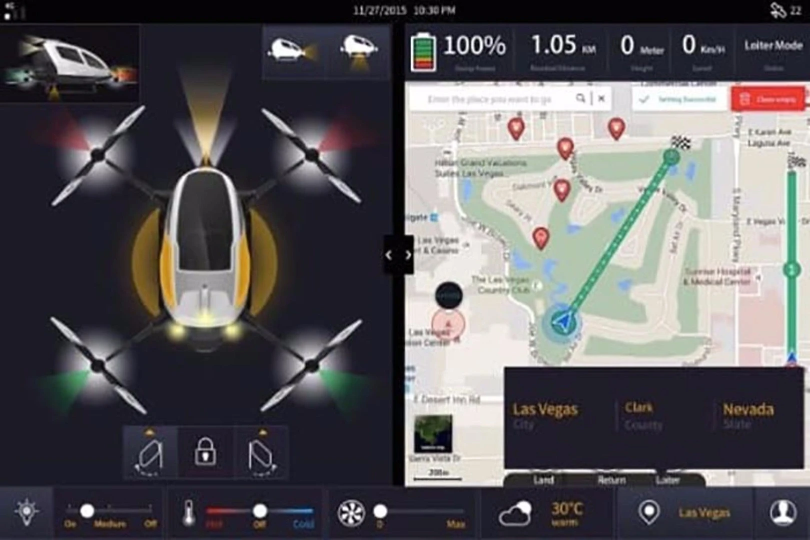 The Ehang drone can be ordered via a smartphone application, and uses onboard navigation systems to carry passengers to their desired location