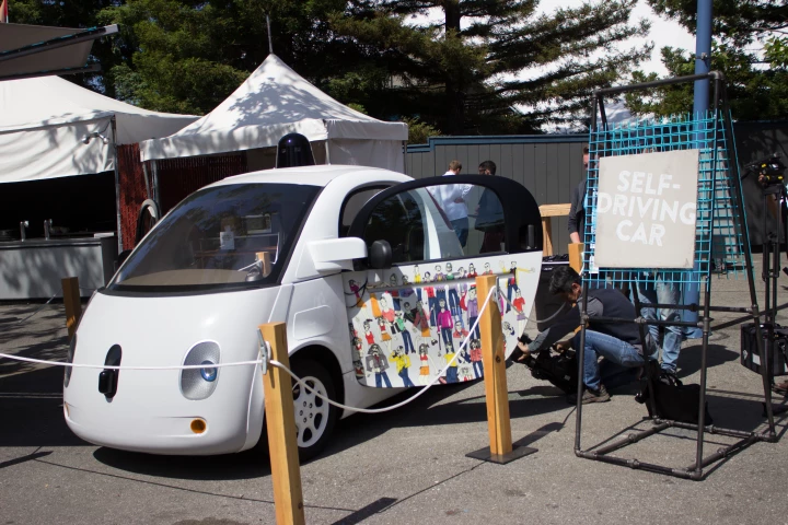 Some of Google's prototype self-driving cars are electric, so those nearby won't receive the same audible warning as if it was a gasoline engine approaching