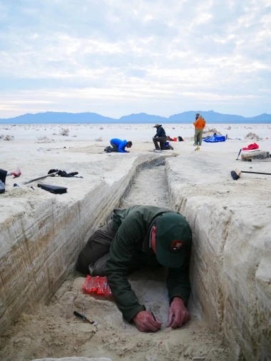 Archeologists working in the trenches at the White Sands National Park site