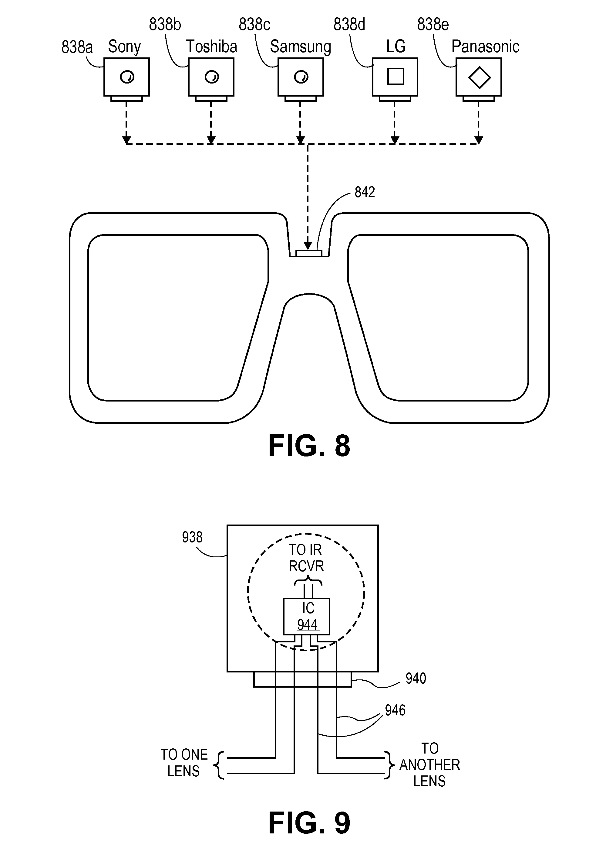 3D glasses with a kit of removable, swappable receivers
