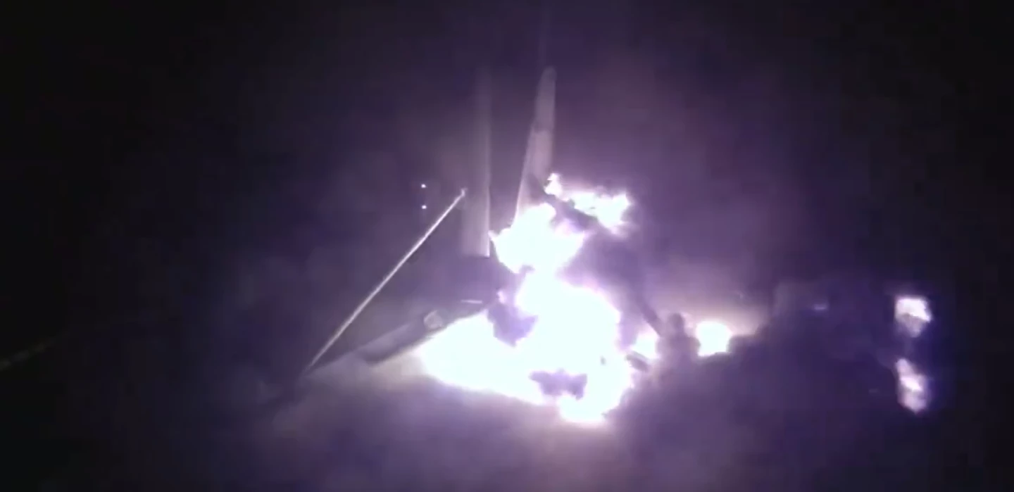 The Falcon 9 toppling after landing