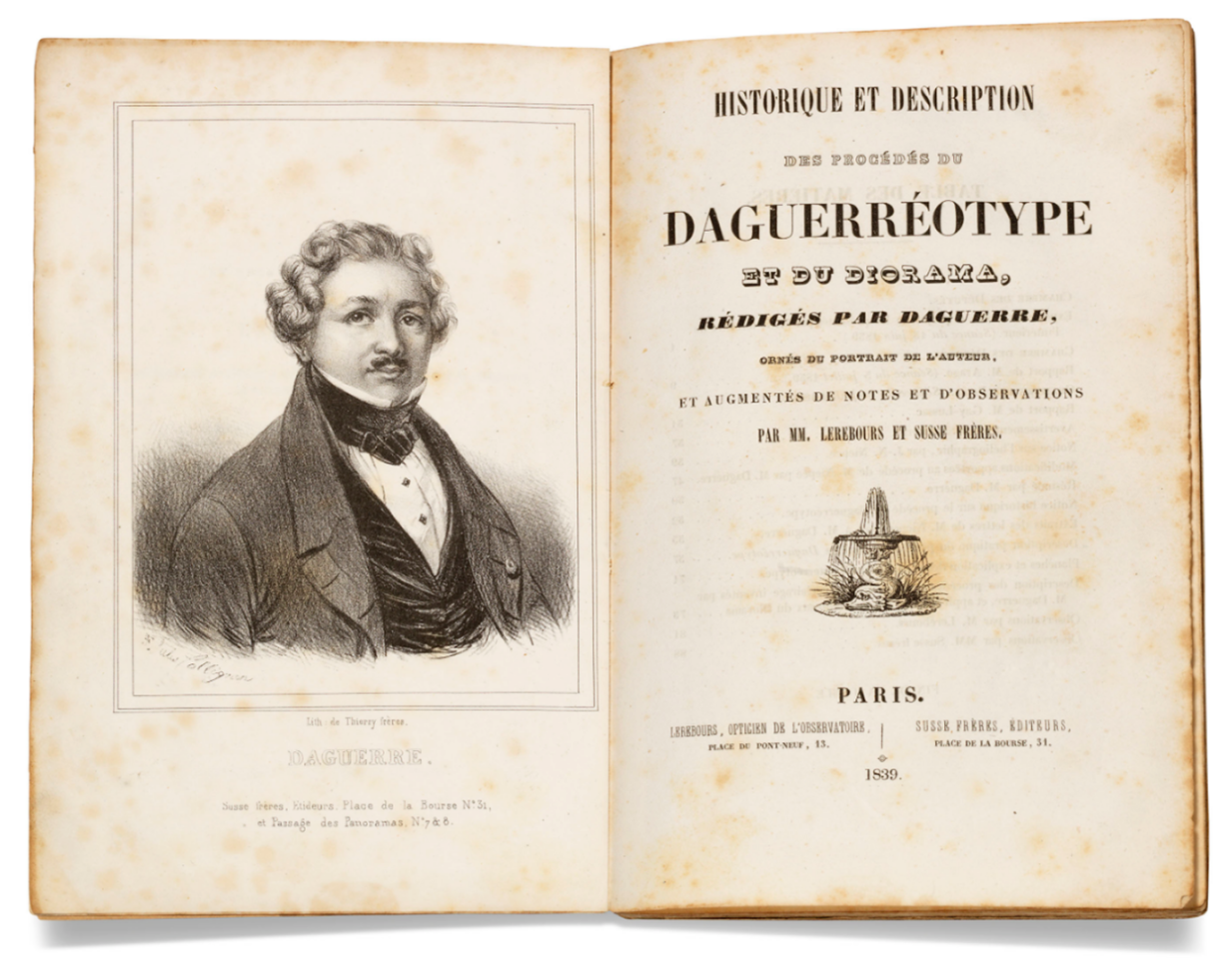 Historique et description des procédés du daguerrotype et du diorama by Louis Daguerre (1839) | Auction Description | Estimate: $3,798 to $6,330 | Auction Date: July 9, 2019