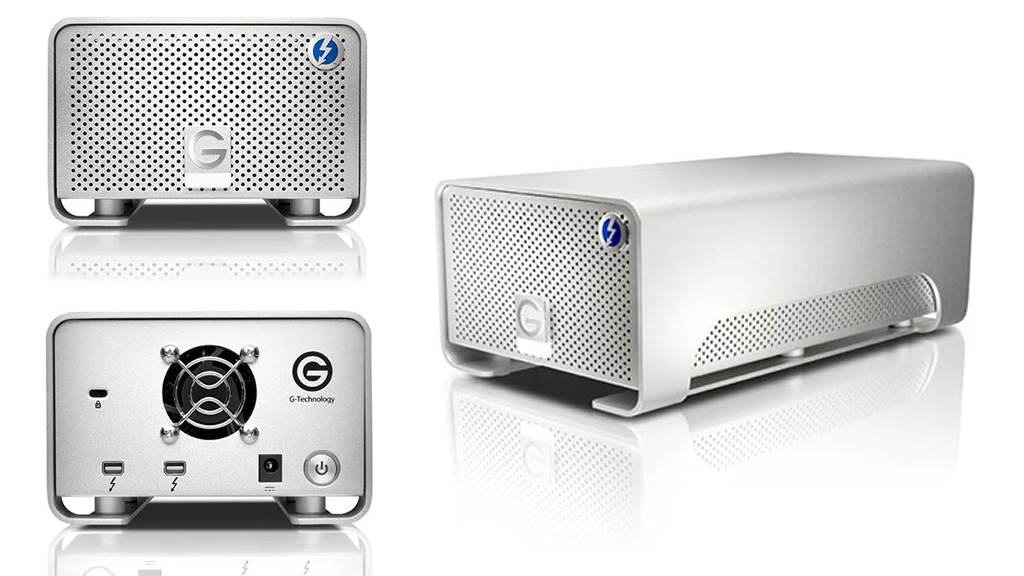 G-RAID with Thunderbolt offers two Thunderbolt ports to enable daisy-chaining of up to six Thunderbolt peripherals