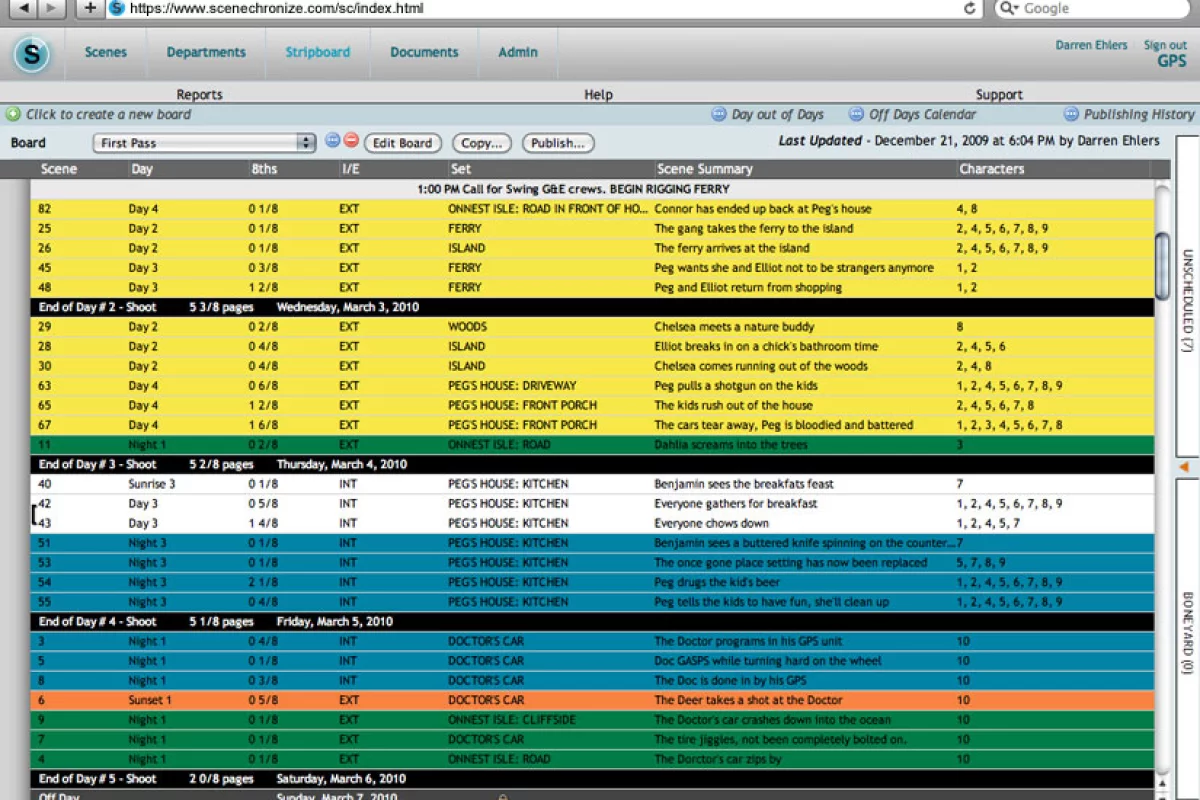 The stripboard page on scenechronize