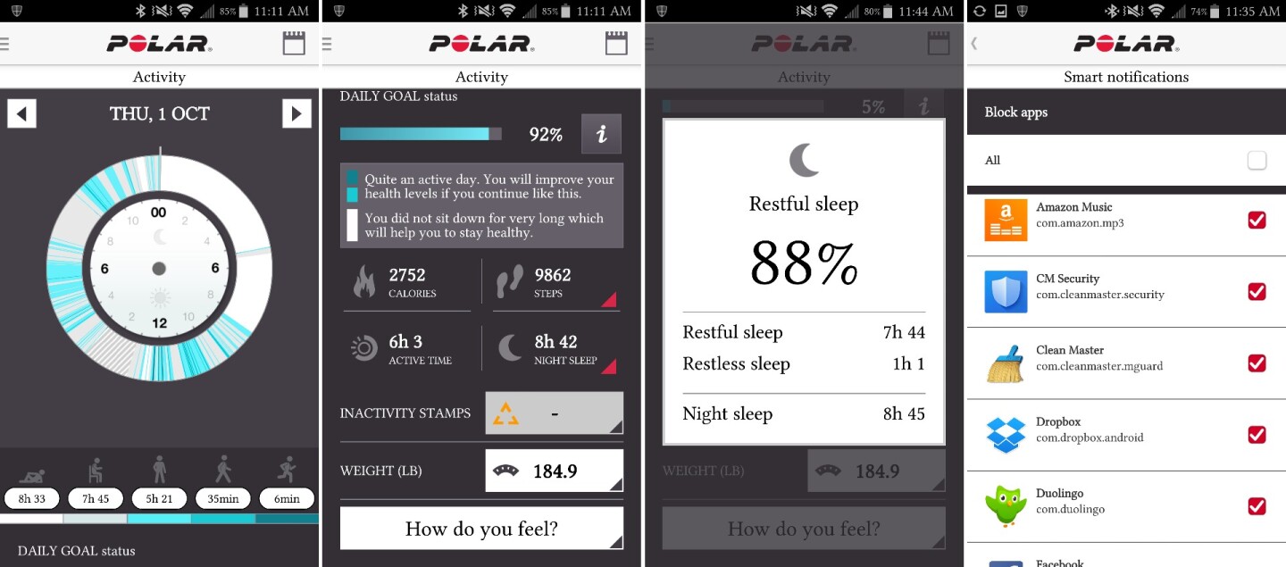 The Polar Flow mobile app presents information that's convenient and easy to read