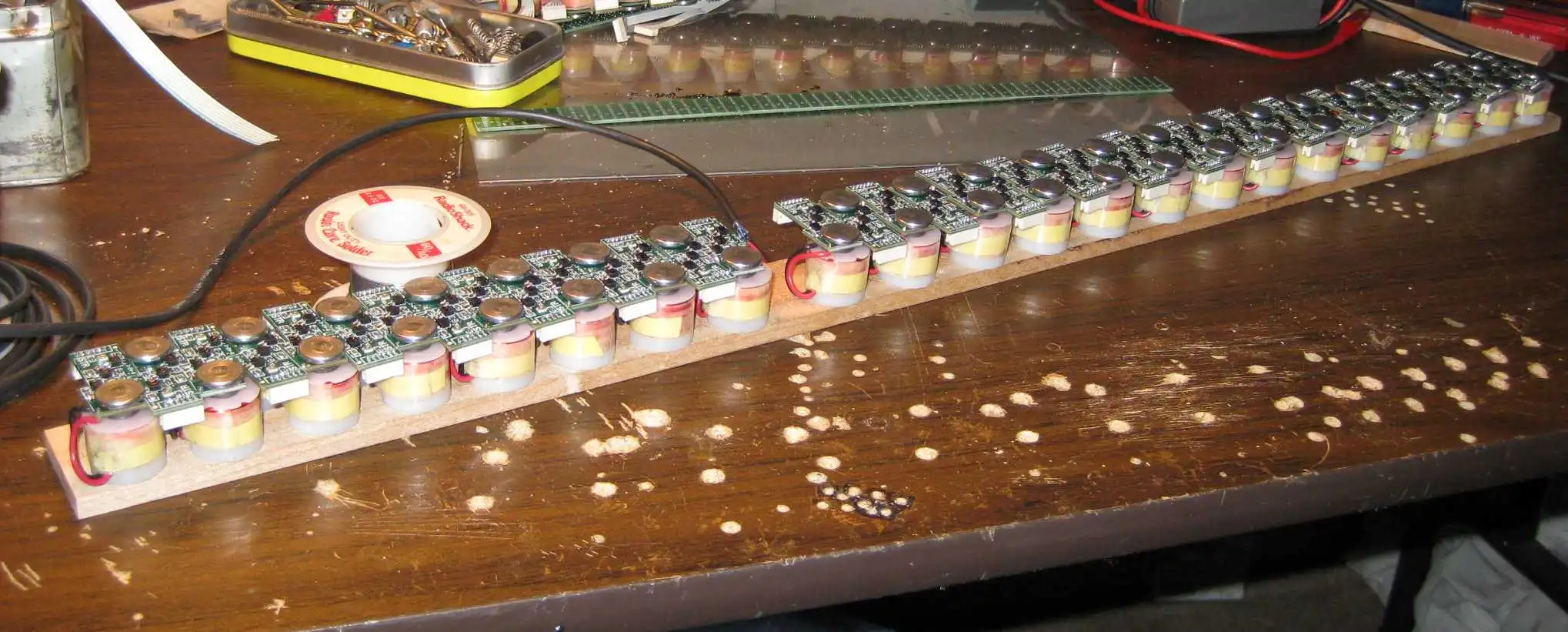 A strip of sustain modules ahead of installation