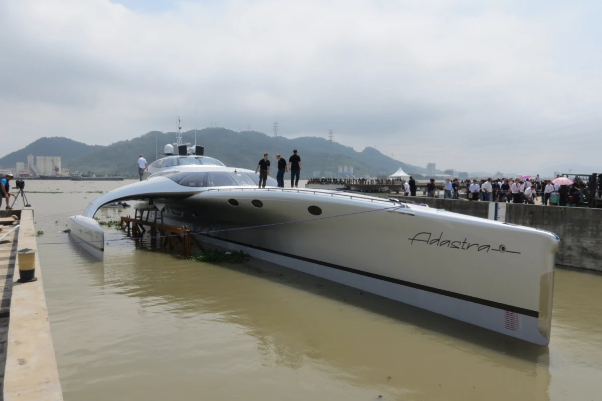The $15 million Adastra luxury trimaran was launched yesterday in China
