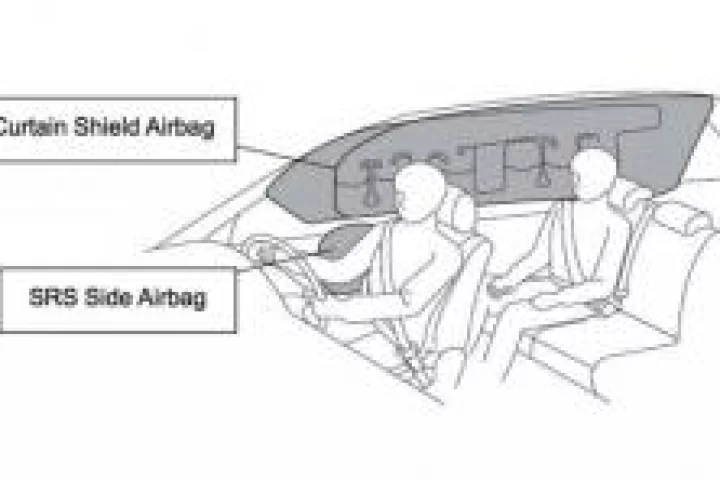 This diagram shows positioning of side and curtain shield airbags, soon to be standard fitment on all Japanese Toyotas.