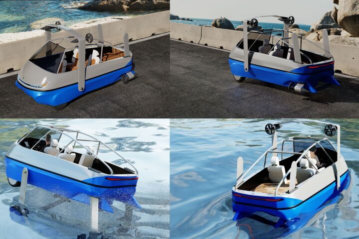 Electric reverse trike meets hydrofoiling boat in the Poseidon LS-1 amphibious vehicle