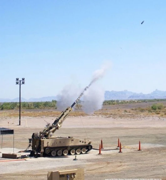 Designed to move rapidly and set-up quickly, the Non-Line of Site cannon is capable of firing a round every 10 seconds and maintaining a sustained rate of six rounds per minute at ranges of nearly 15 miles.