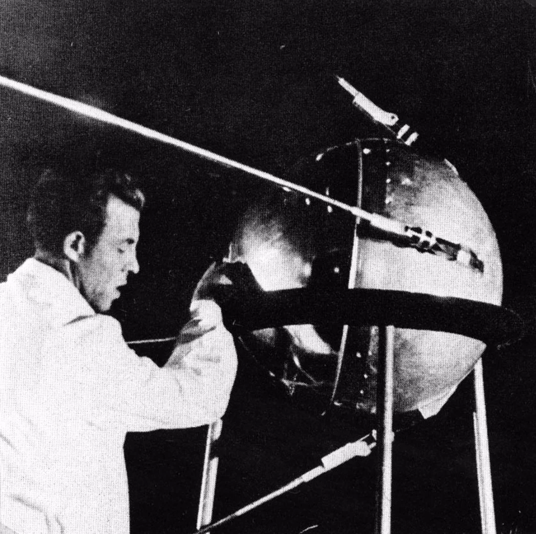 One of the first images released of the actual Sputnik 1 satellite