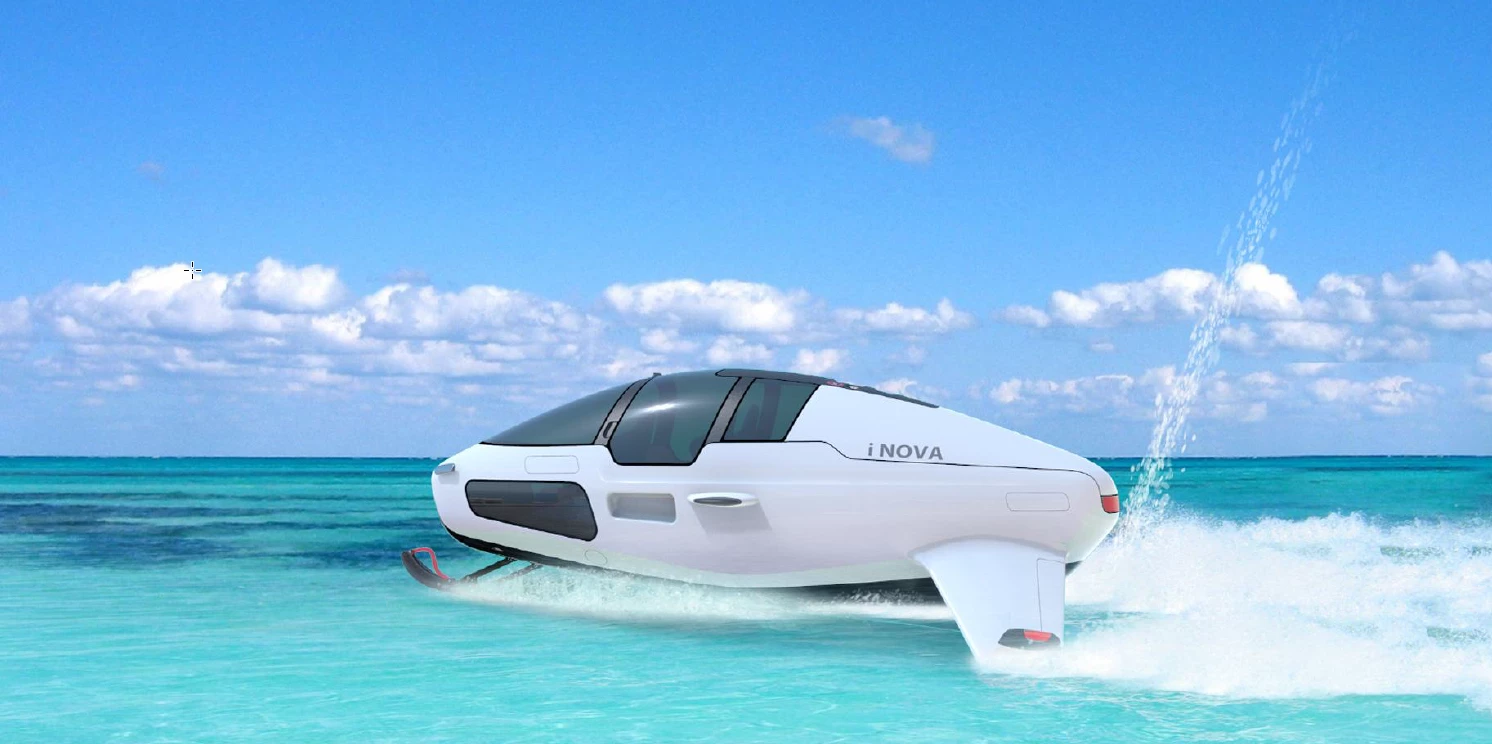 The all-electric Deepseaker DS1 will hydrofoil on the surface to boost speed and range