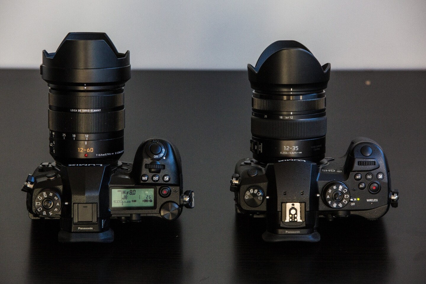 Left: G9. Right: GH5. The LCD settings screen is the biggest differentiation here but the control schemes also differ.
