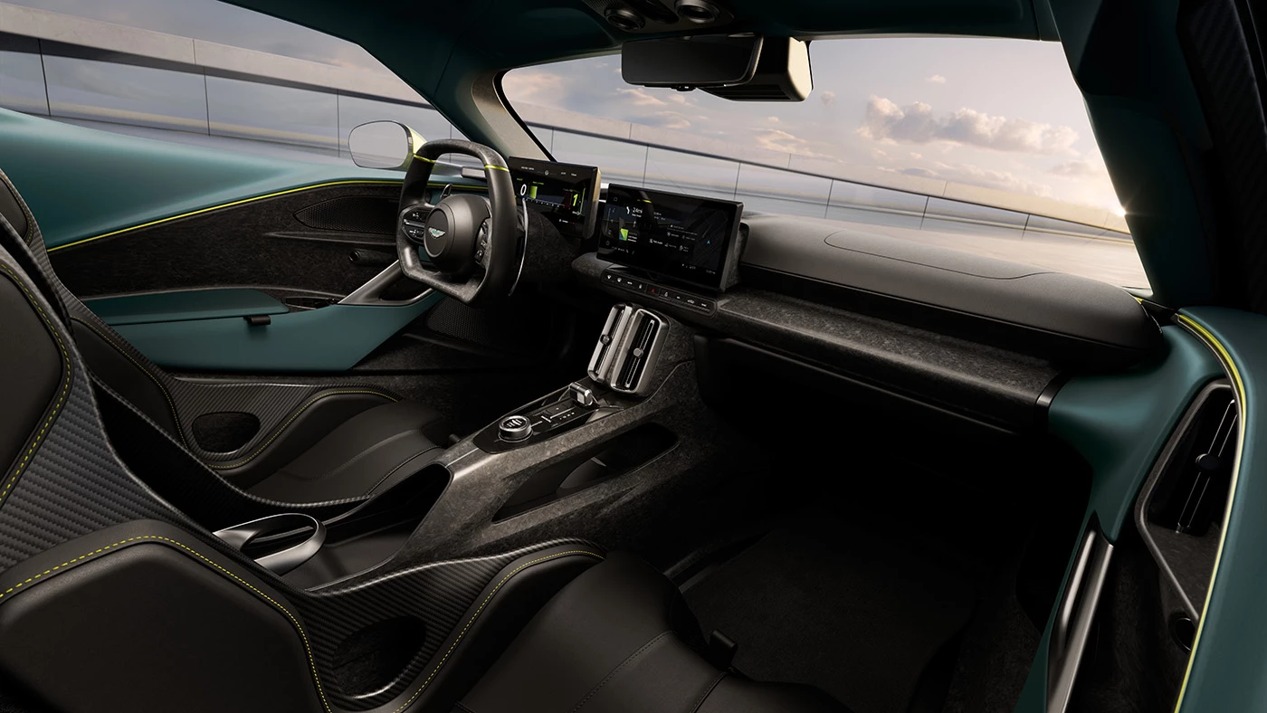 The Valhalla's interiors draw inspiration from F1 components, and feature a LOT of carbon fiber