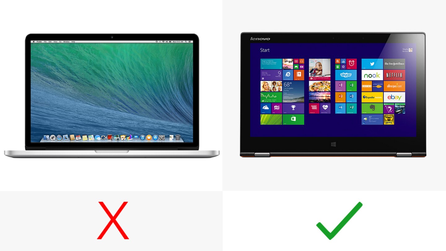 The Yoga has a touch screen; no such luck for the MacBook