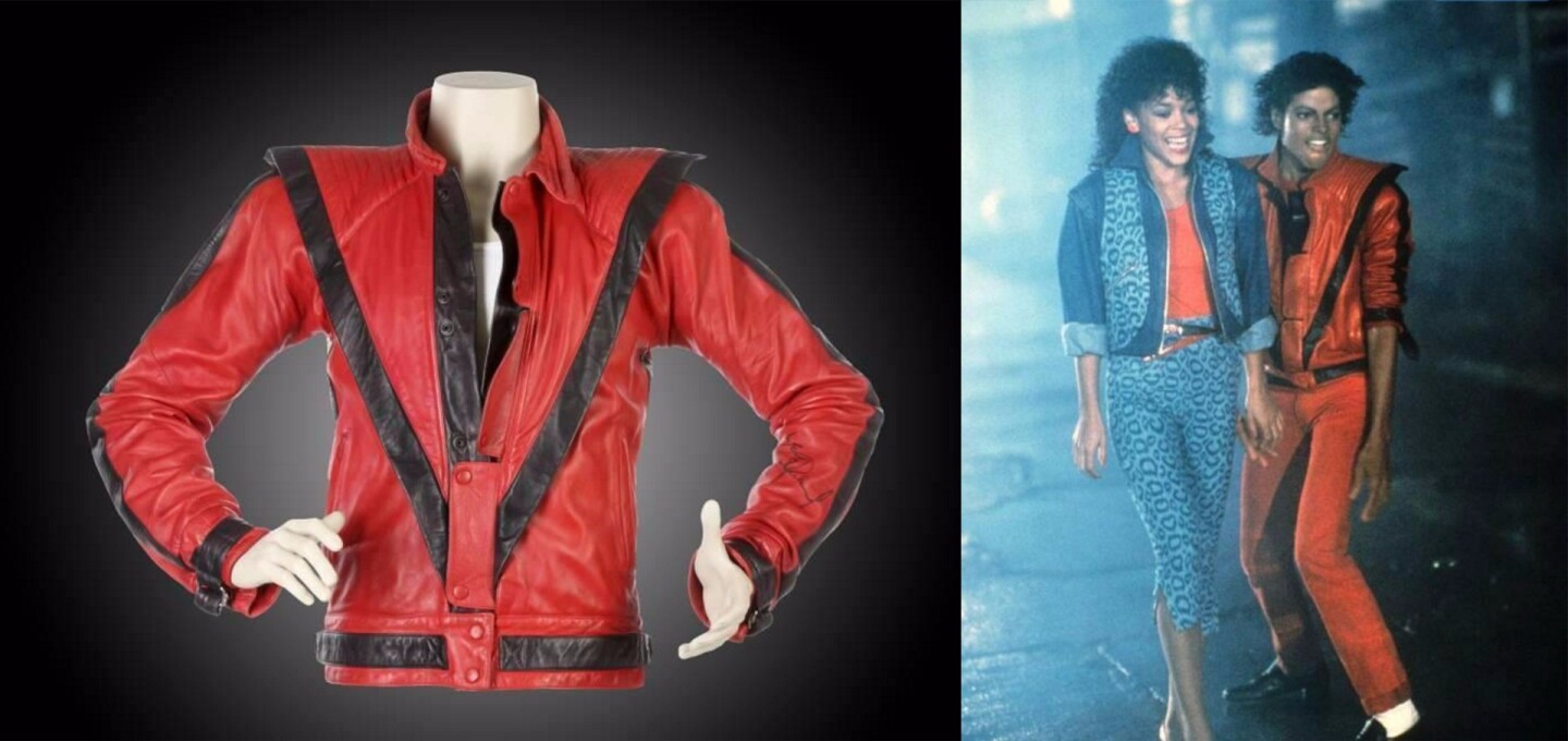 The red leather jacket worn by Michael Jackson in "Thriller", the biggest selling music video in history, fetched $1,810,000 at a Julien's auction in 2011.