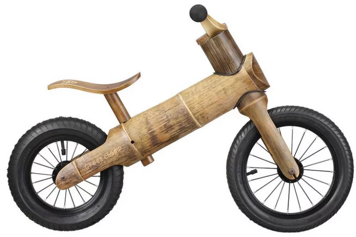 The GreenChamp Bike is a balance bike made from environmentally sustainable bamboo