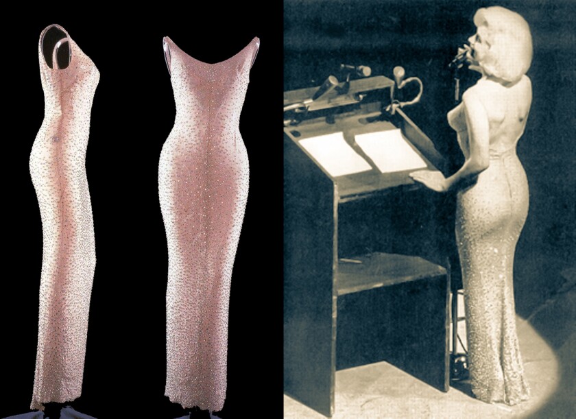 The dress in which she sang 'Happy Birthday Mr President' to (her lover) President John F Kennedy at Madison Square Garden on 19 May 1962 which fetched $1,267,500 at a Christies auction in October, 1999, also a world record for the most expensive piece of clothing at the time. The dress was so tight that legend has it Marilyn went 'au natural' and was sewn into it for the performance.