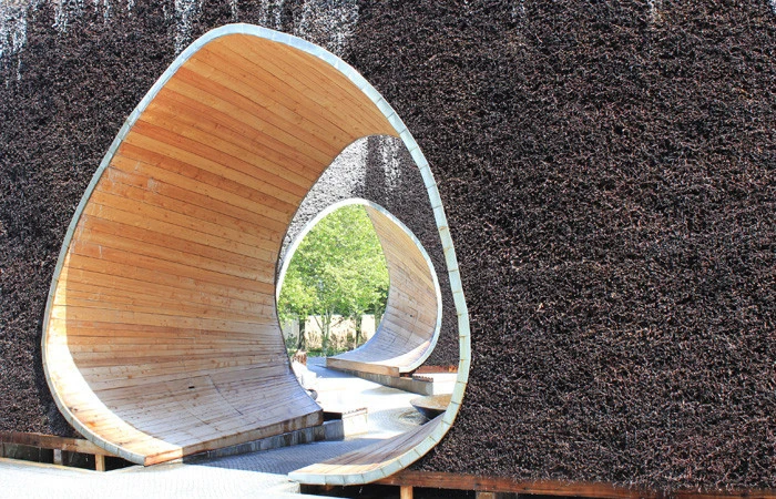 The relaxation zones are joined through tunnel entrances that give the impression that the resort has been carved out of a mammoth tree trunk (image by Lutzow 7)