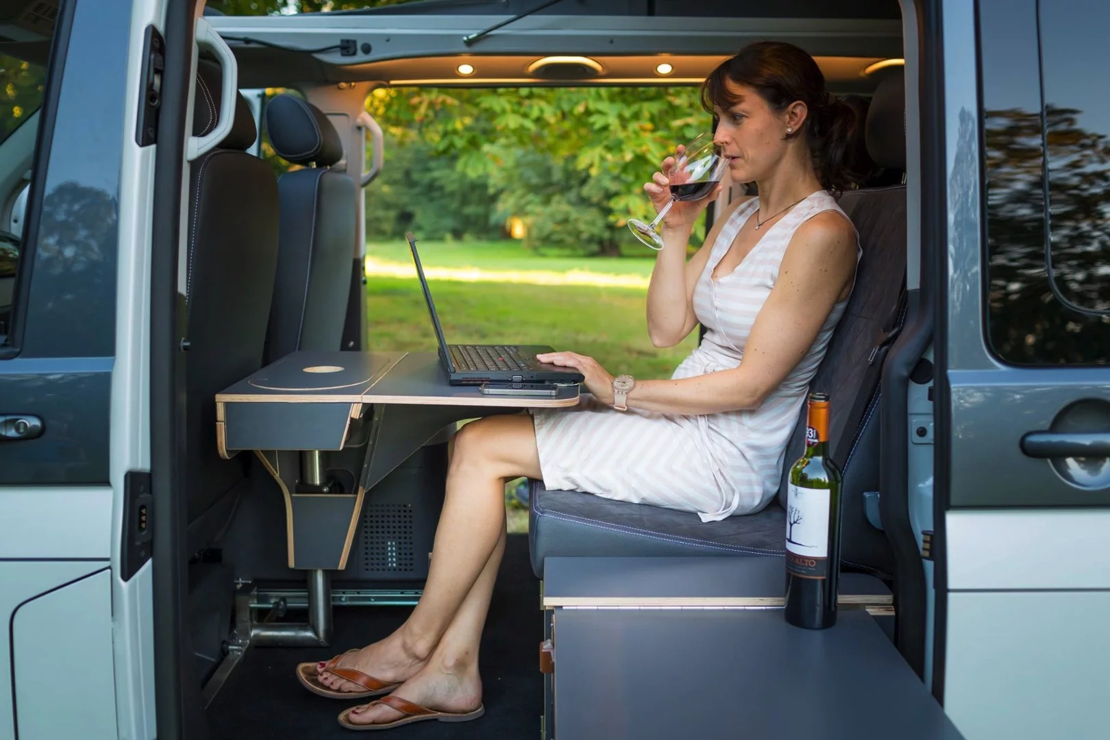 Doing some work on the road in the SpaceCamper LightOpen camper van