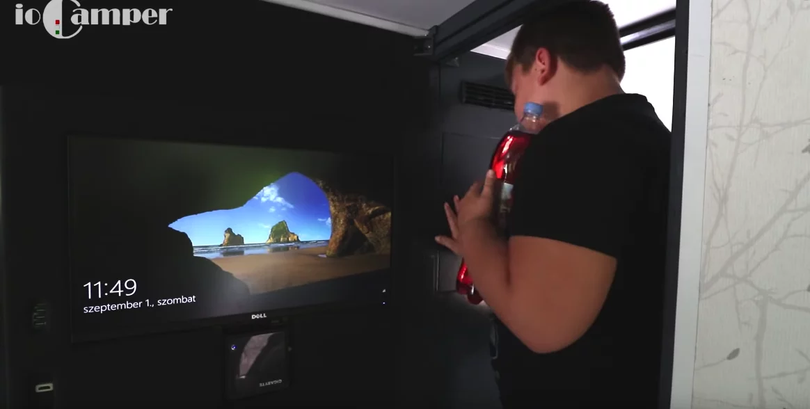 The 23-in touchscreen works as both a video screen and a camper control center